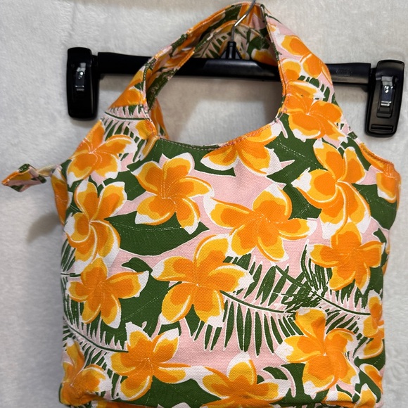 Kahiko Small Classy Floral Print Handbag Tote Orange Green White Zipper Closure - Picture 2 of 16